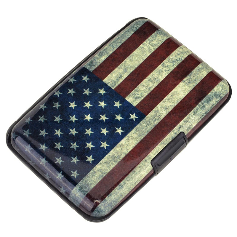 ELFISH Mini RFID Aluminum Wallet Credit Cards Holder Business Card Case Metal ID Case for Men Women (Flag) - Image 1
